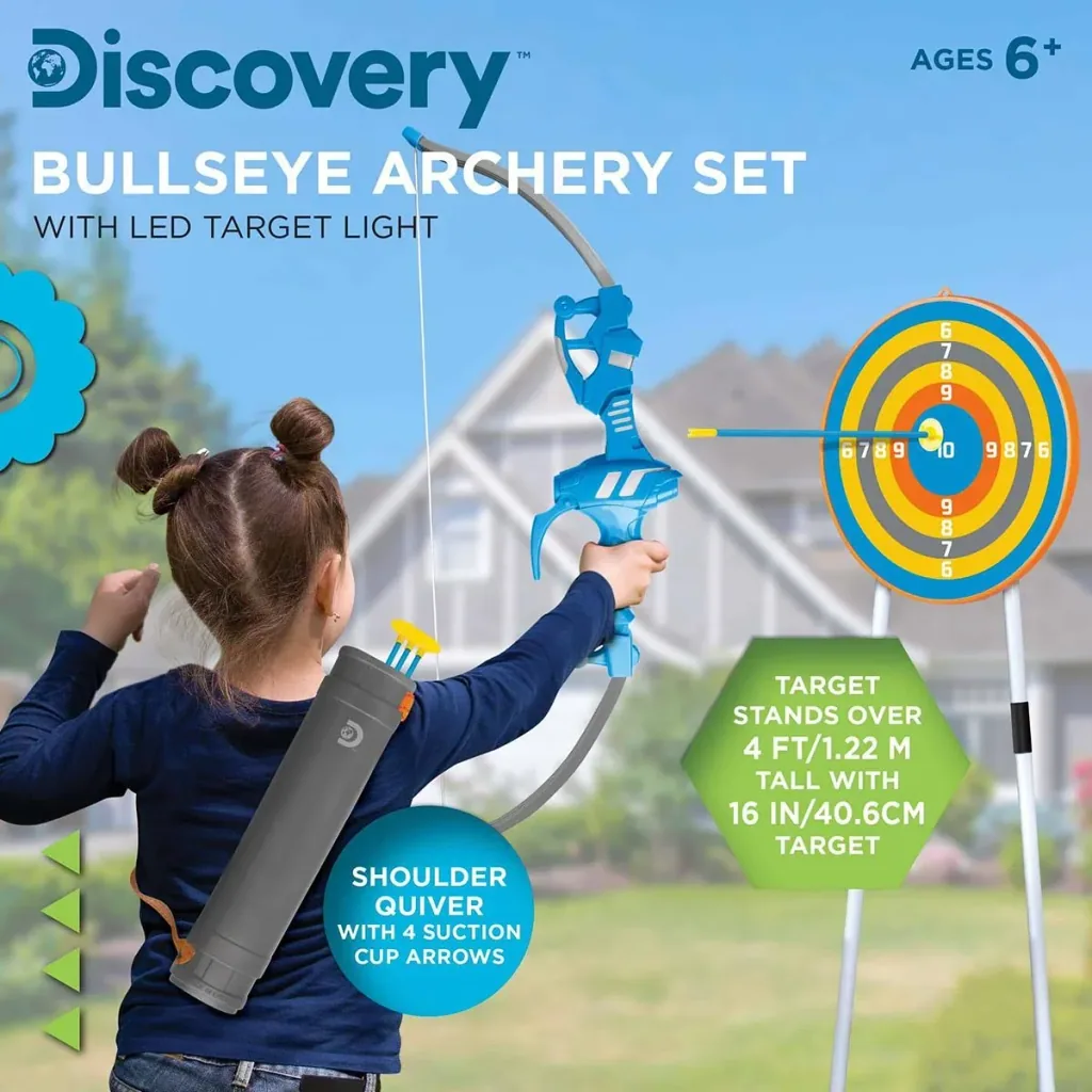 Discovery Kids Bullseye Bogenschießset mit LED-Licht zum Zielen - enthält 4 Pfeile und 1 Bogen - Köcher mit Riemen