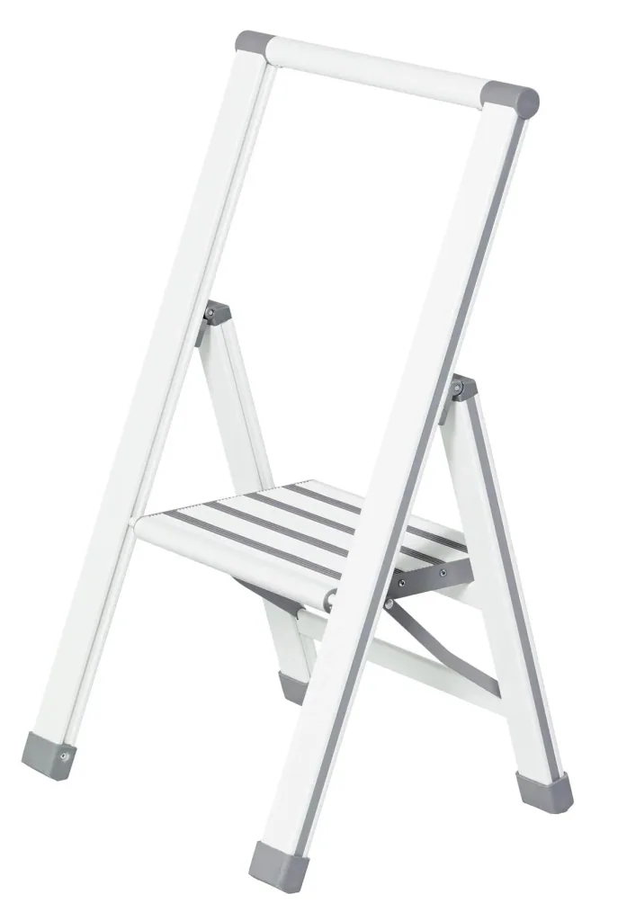 Alu-Design Klapptrittleiter 1-stufig Weiß, rutschfeste Haushaltsleiter, Sicherheits-Stehleiter
