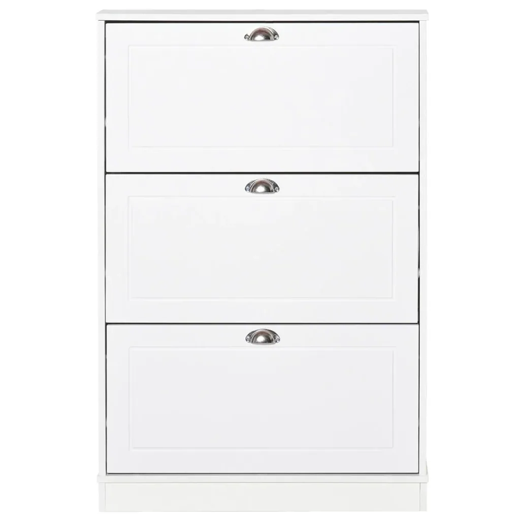 Schuhschrank Schuhregal geräumig hölzern mit Türen und Regalen Spanplatte Weiß 76,2 x 19 x 116,8 cm