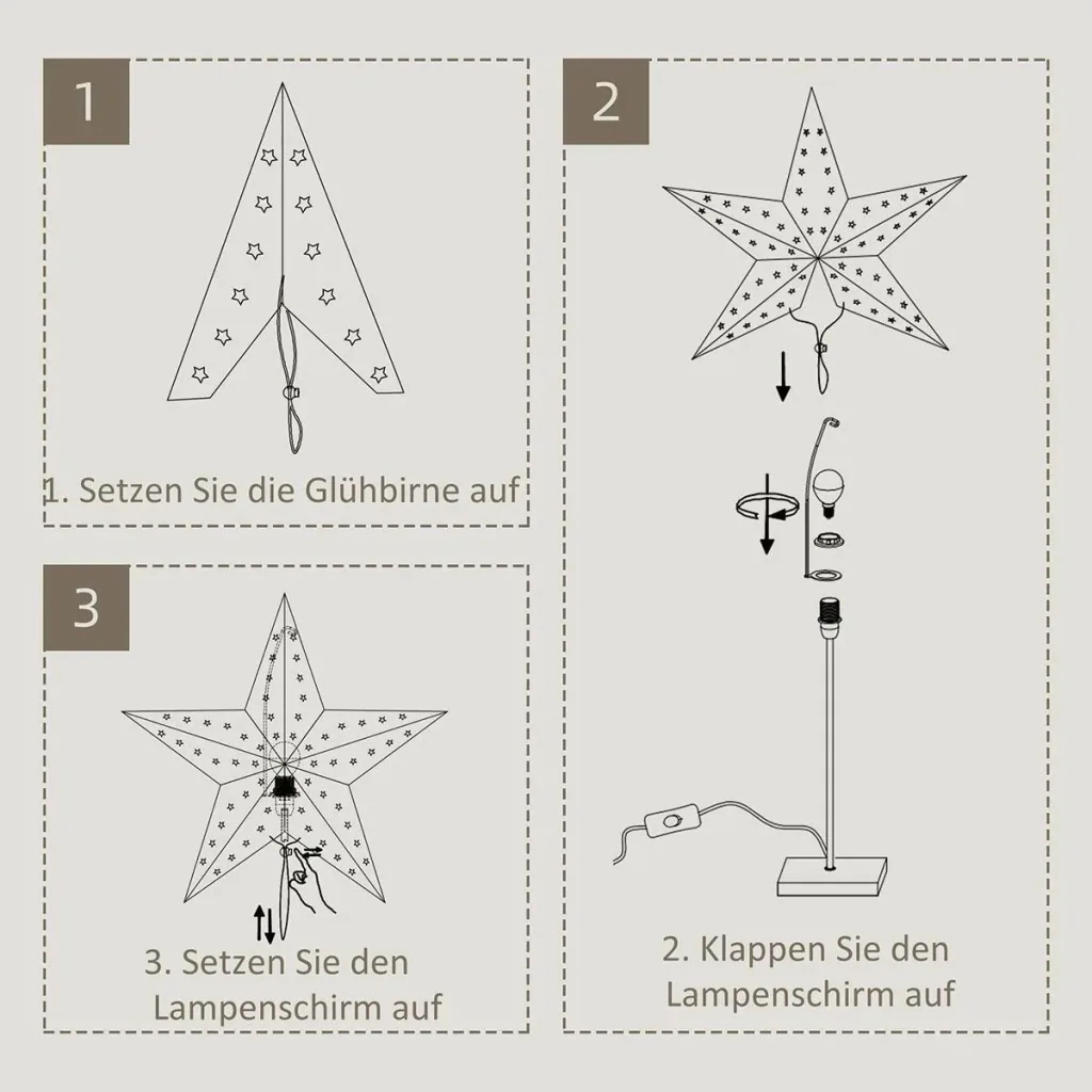 Tischlampe Stern Weihnachtsstern Lampe Papierstern Lampe Tischleuchte 5 Zacken 71 cm Leuchtstern Weihnachtsdekoration We