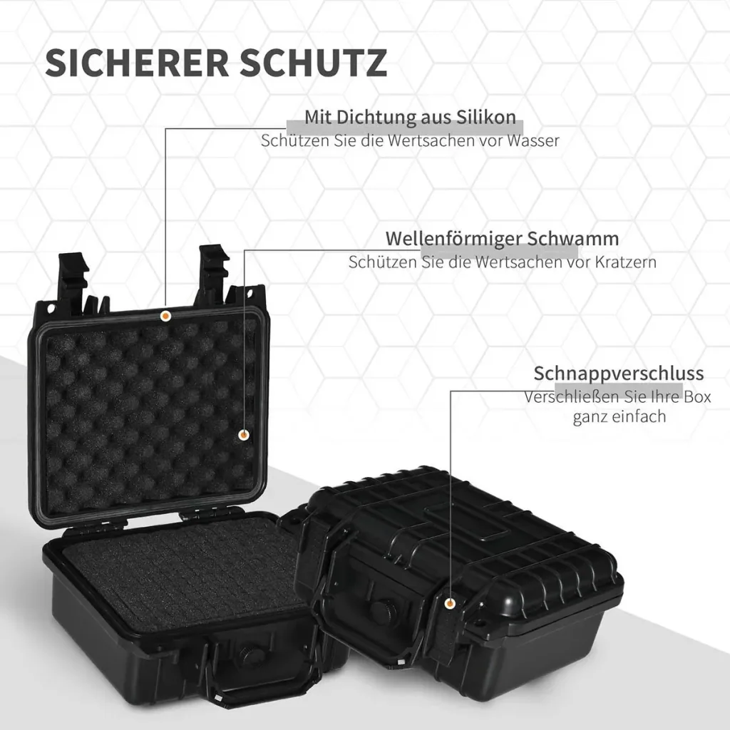2er-Set Werkzeugkoffer Leer mit Werkzeugkiste Griff Schaumstoff wasserdicht Kunststoff Silikagel Schwarz 26 x 22 x 12 cm