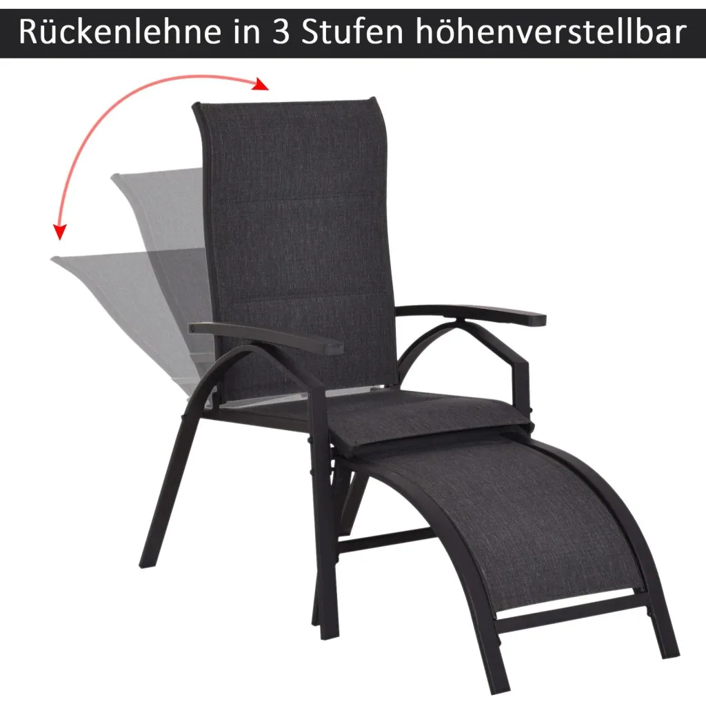 5 tlg, Gartengarnitur Gartensitzgruppe Gartentischset Gartenliege gepolstert Schwarz 2 x Sessel 2 x Hocker 1 x Tisch