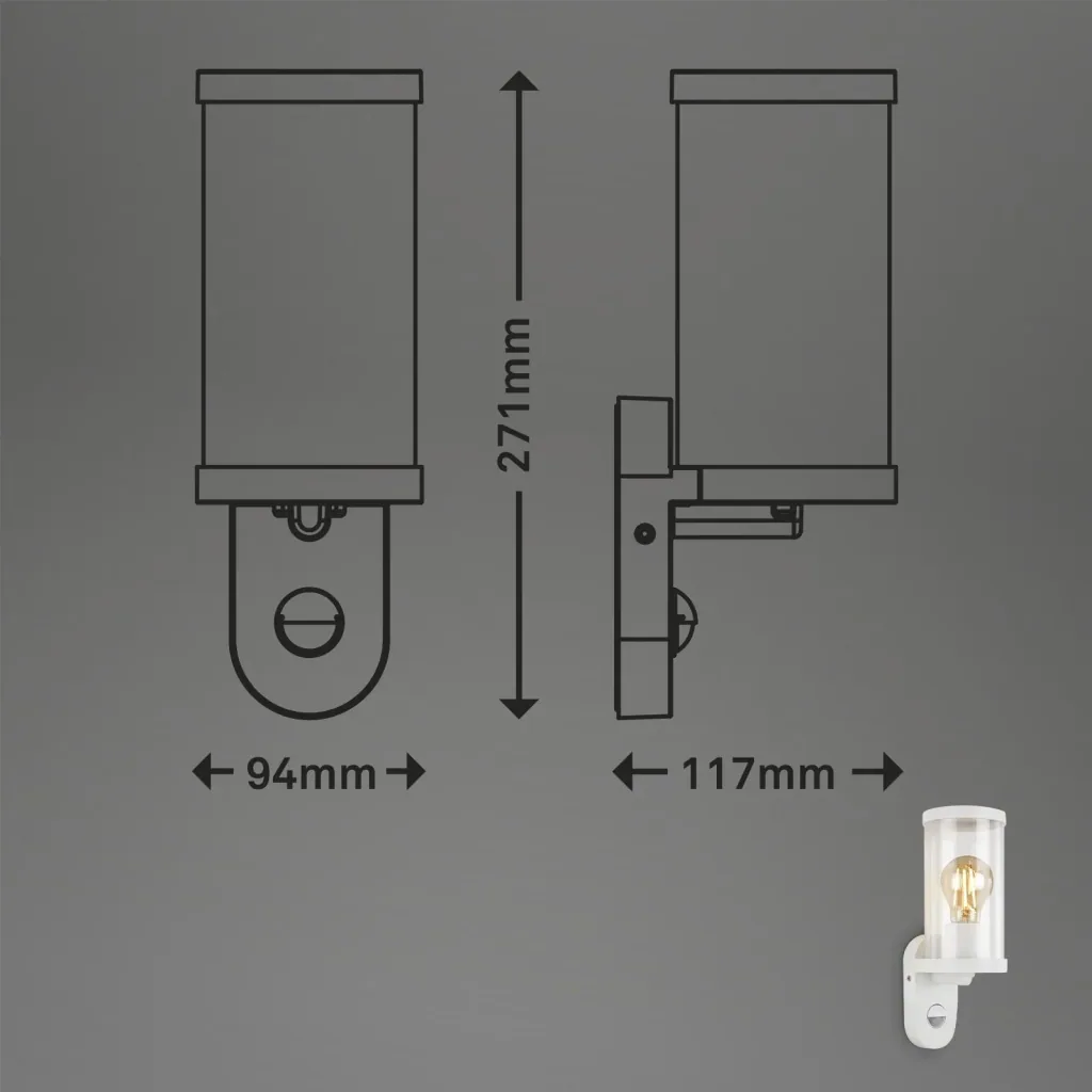 Außenleuchte mit Bewegungsmelder, Metall-Kunststoff / weiß, IP44, E27 Fassung