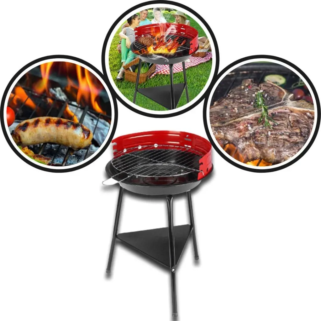Vargan Holzkohlegrill Ø33 cm - Halb offen - Schwarz/Rot
