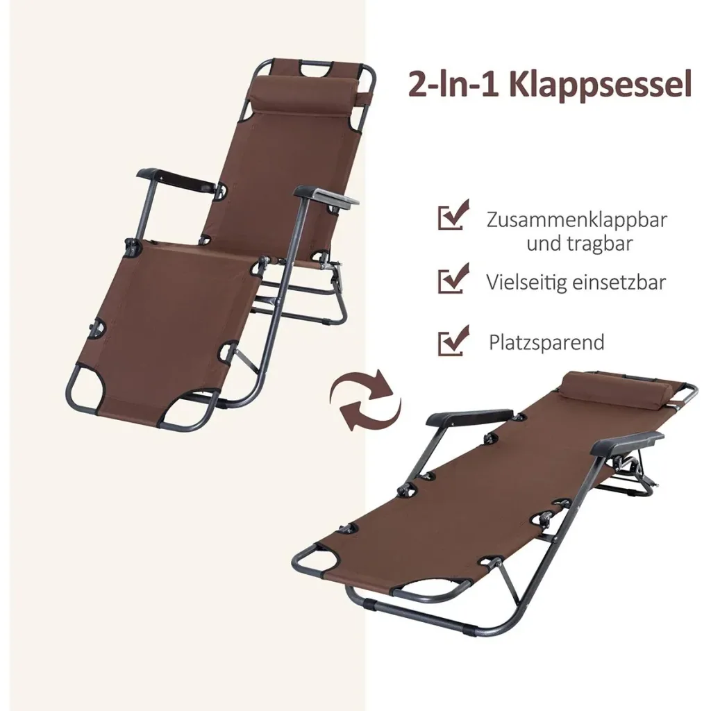 Sonnenliege mit Kissen, Klappbare