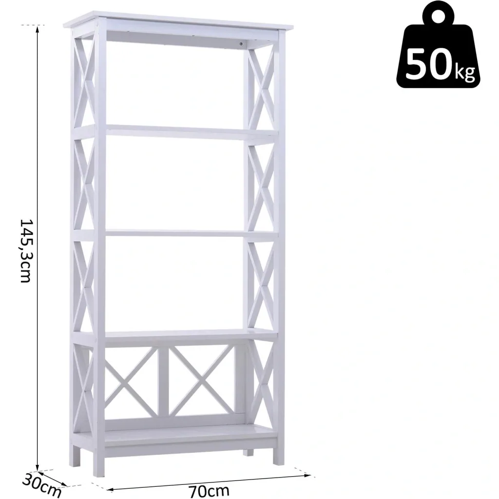 Standregal Bücherregal Dekoregal 4 Fächer offen MDF Weiß 70 x 30 x 145,3 cm