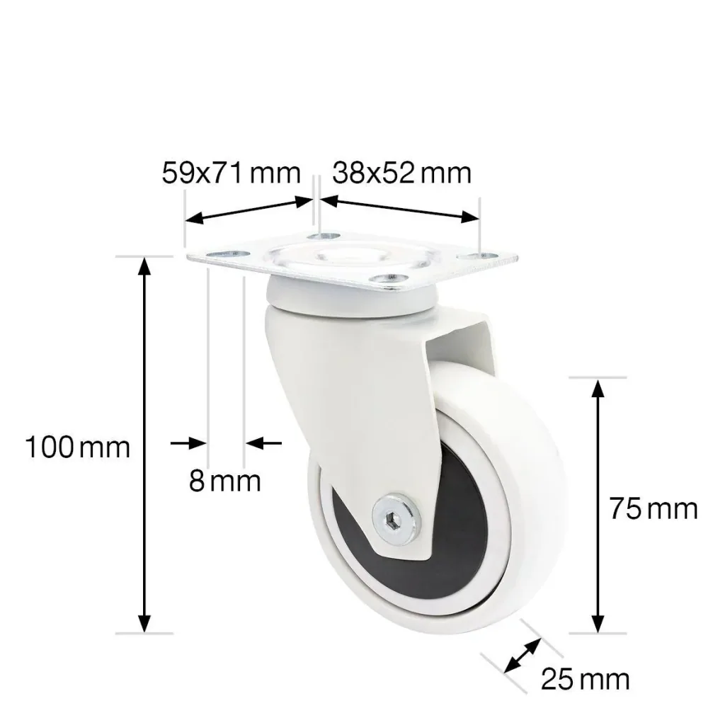 Design 3C Lenkrollen 4 teiliges Set - Ø 75 mm, soft, weiß, 2 Rollen mit & 2 ohne Feststeller, Tragkraft 75 kg / Rolle