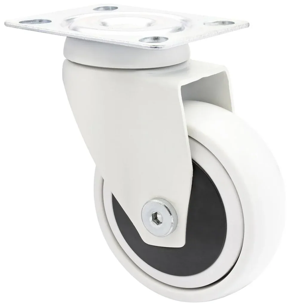 Design 3C Lenkrollen 4 teiliges Set - Ø 75 mm, soft, weiß, 2 Rollen mit & 2 ohne Feststeller, Tragkraft 75 kg / Rolle