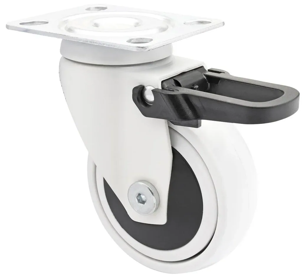 Design 3C Lenkrollen 4 teiliges Set - Ø 75 mm, soft, weiß, 2 Rollen mit & 2 ohne Feststeller, Tragkraft 75 kg / Rolle