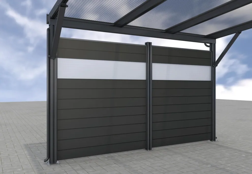 Seitenwand für Carports, anthrazit, 2,96 x 1,86 m, WPC Dielen dunkelgrau / PC Paneele klar