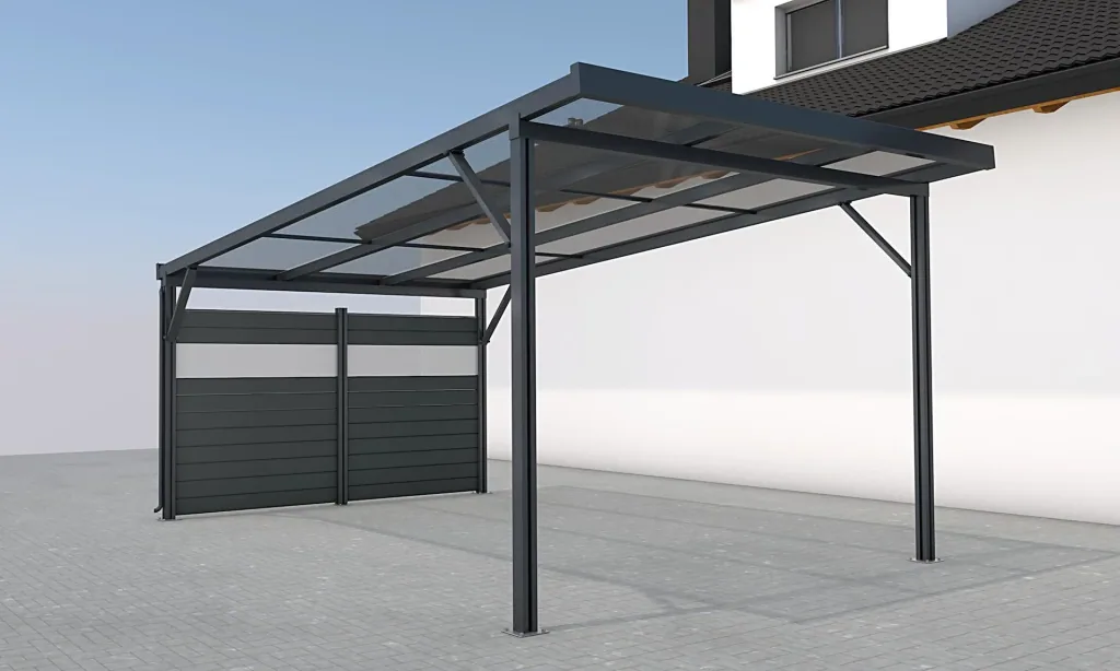 Seitenwand für Carports, anthrazit, 2,96 x 1,86 m, WPC Dielen dunkelgrau / PC Paneele klar