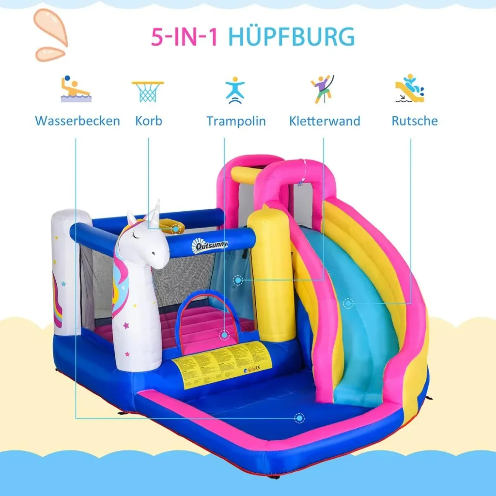 Kinderhüpfburg mit Rutsche und Pool bunt