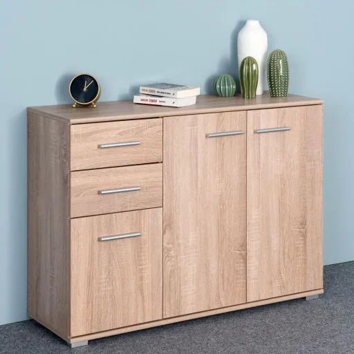 Sideboard / Schubladenschrank mit 3 Türen & 2 Schubladen - MDF - 107x75x35cm