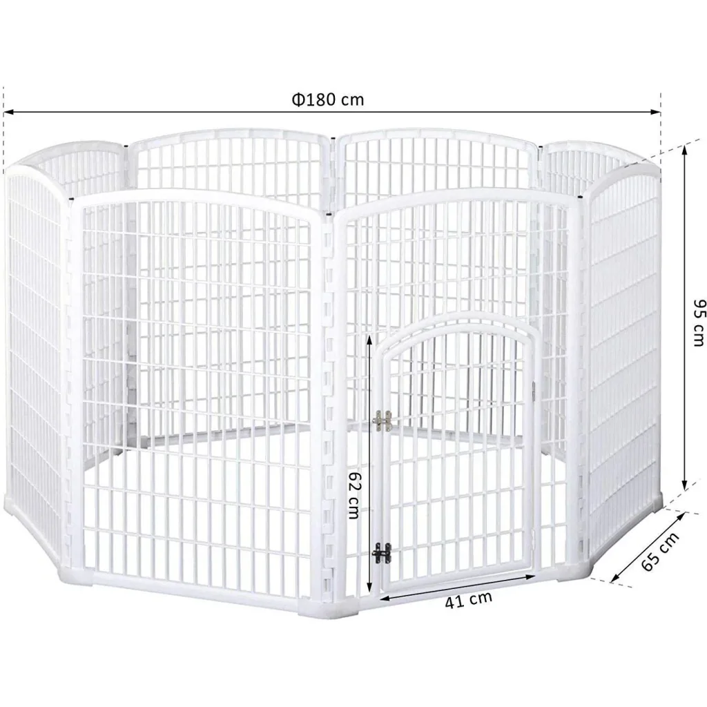 Welpengitter Freilaufgehege Laufstall für Haustiere mit Tür 6 Teile sechseckig PP-Kunststoff rostfrei Weiß Ø180 x H95 cm