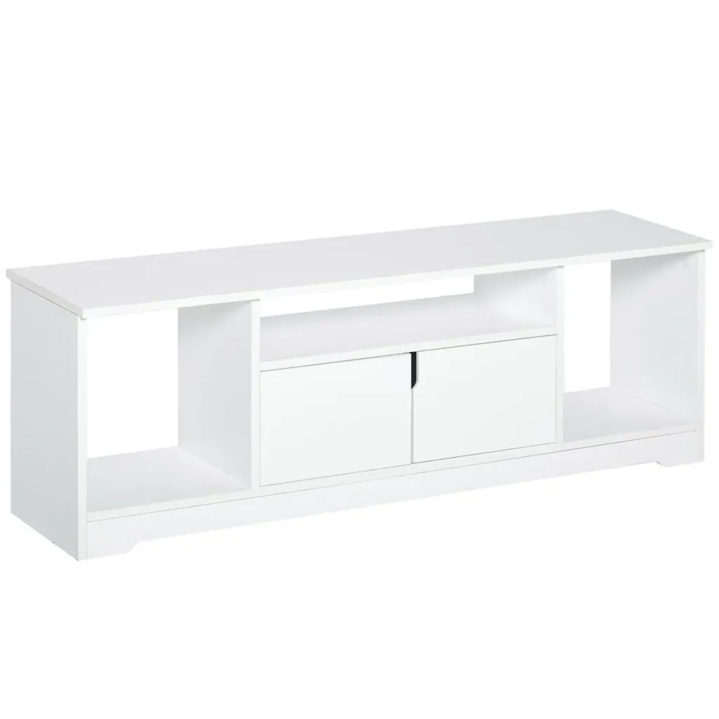 TV-Ständer, TV Schrank, TV-Kommode, Moderner Fernsehtisch mit Schrank und Offene Regale, Spanplatte, Weiß, 120 x 30 x 41