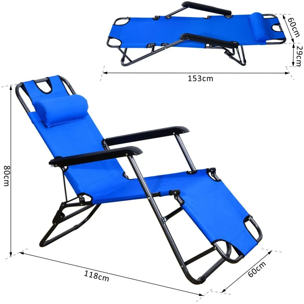 Sonnenliege Strandliege Gartenliege Relaxliege klappbar mit Kissen Strand Metall + Oxfordstoff Blau 118 x 60 x 80 cm