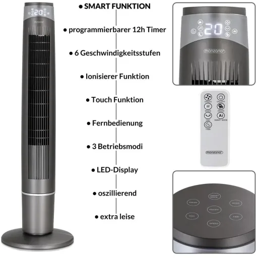 Turmventilator grau 120cm inkl. Fernbedienung
