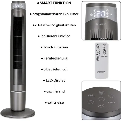 Turmventilator grau 120cm inkl. Fernbedienung
