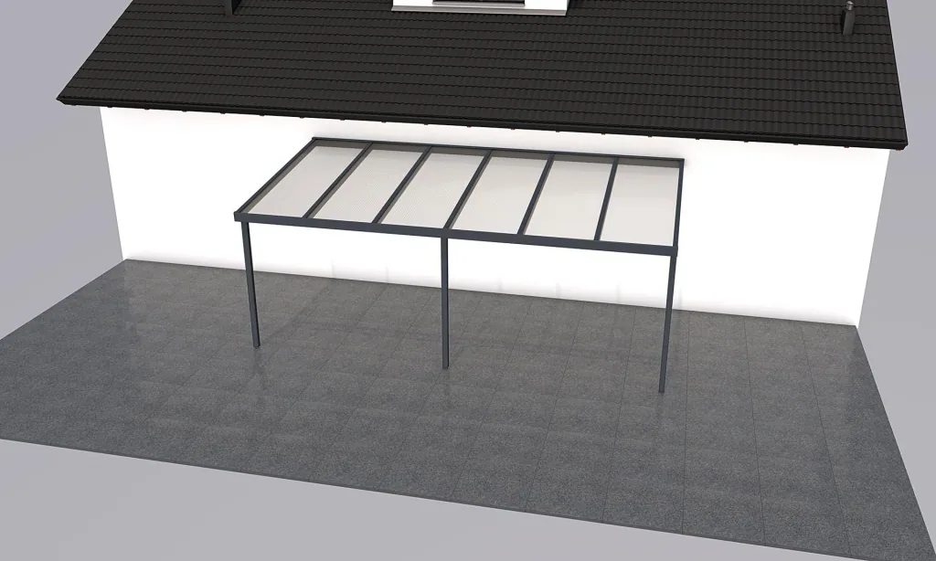 Terrassendach Premium, anthrazit, 6110 x 3060 mm - Polycarbonat Stegplatten 16 mm, weiß gestreift
