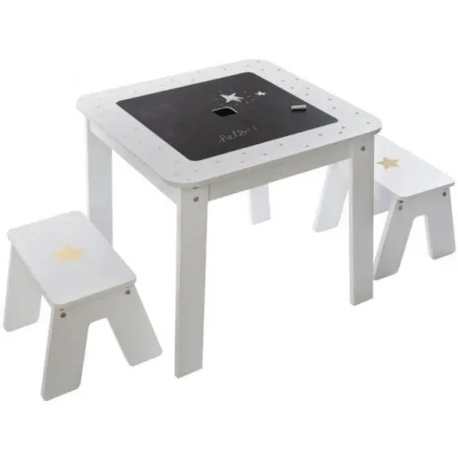 Kindertisch mit 2 Hockern - Weiß - 57x57x51 cm