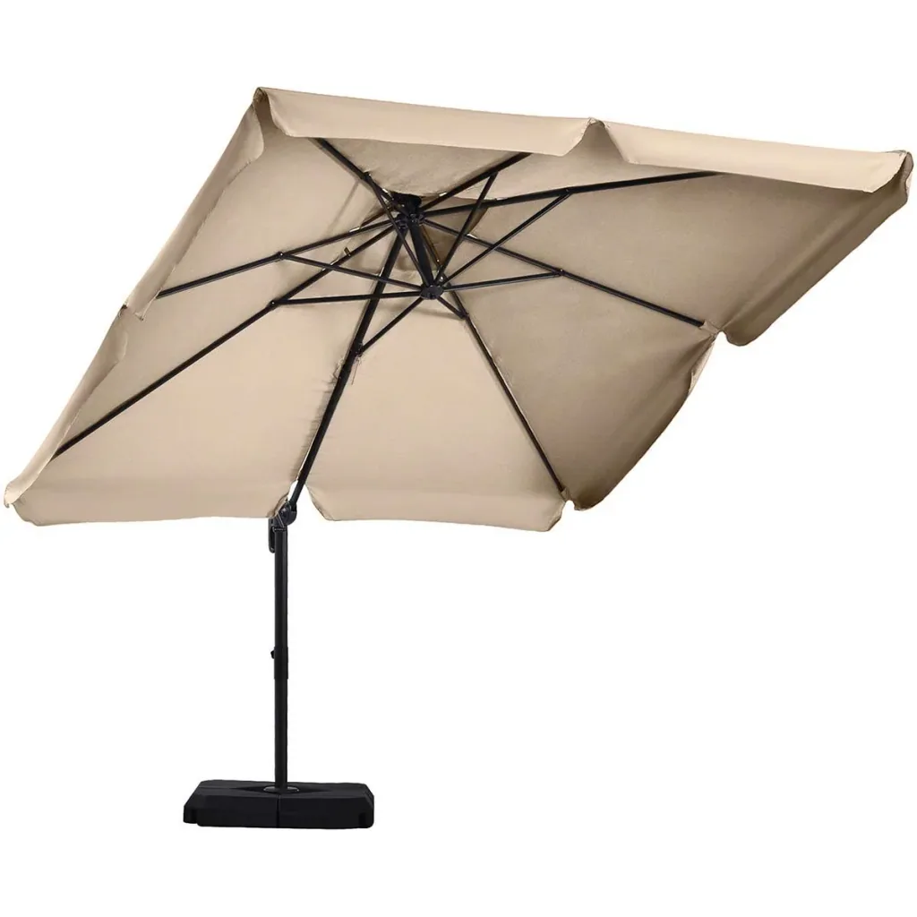 Sonnenschirm mit Sonnenschirmfuß und 4 Gewichten, Aluminium, khaki, 2,7 x 2,7 x 2,6 m