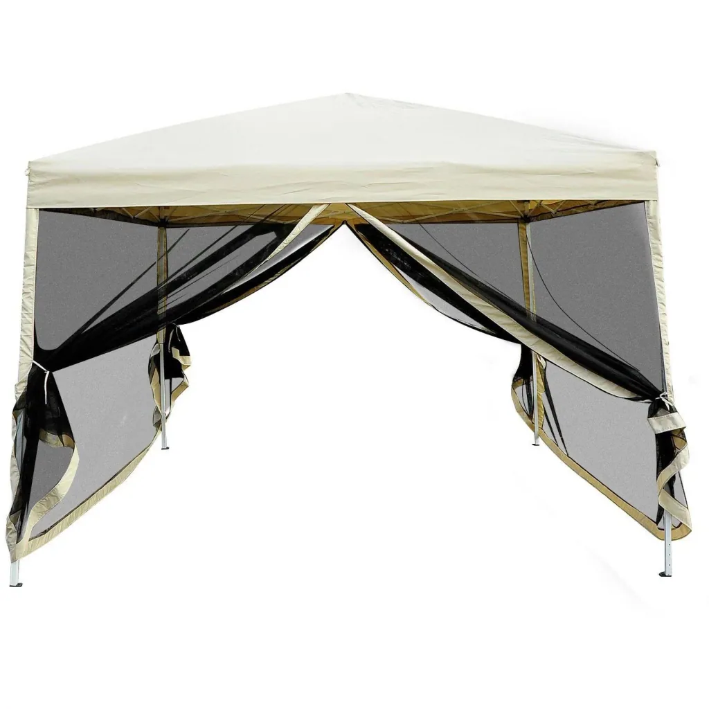 Faltpavillon Faltzelt mit Seitenwänden 3x3m Stahl Beige