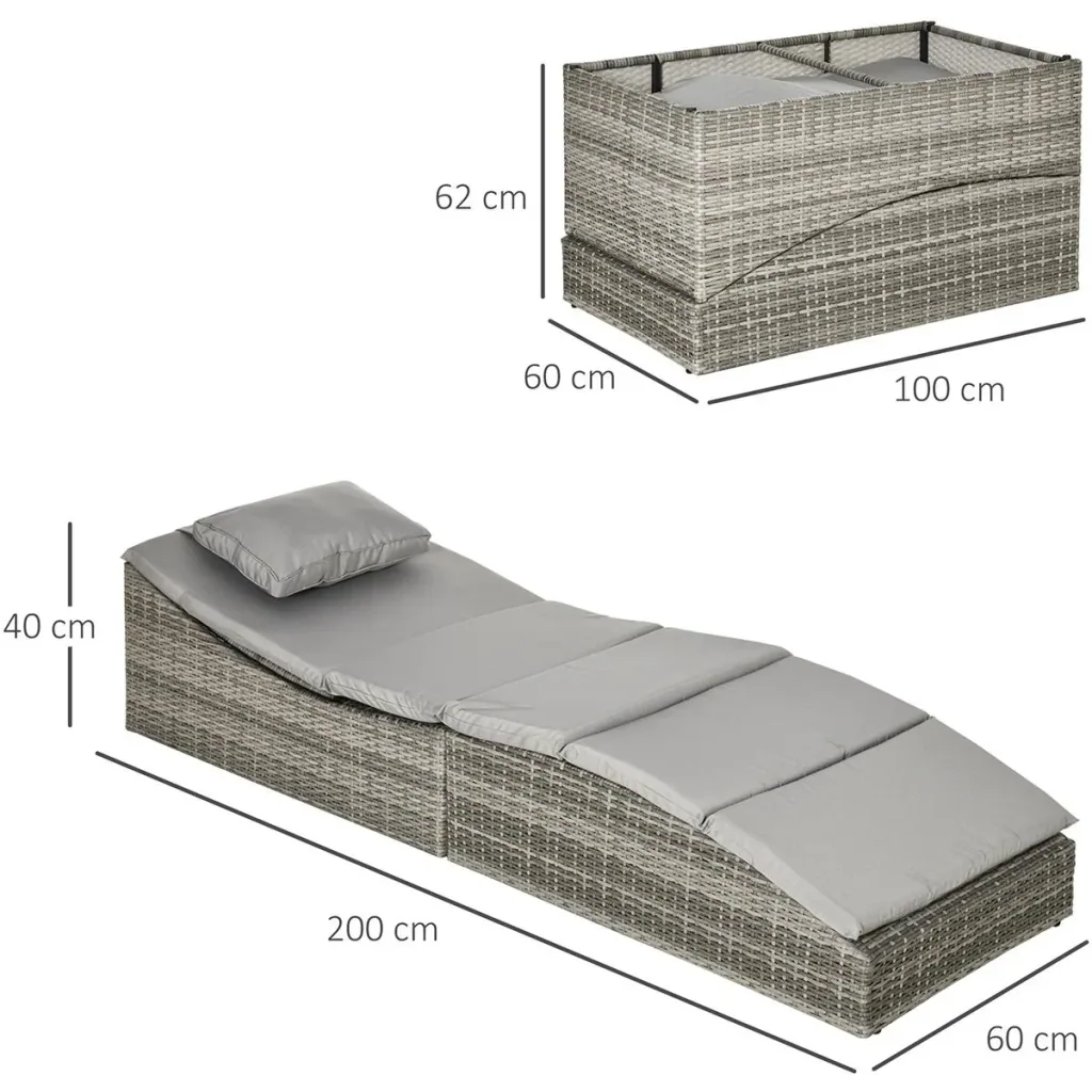 Faltbare Liege in Rattanoptik, hellgrau, 200 x 60 x 40 cm